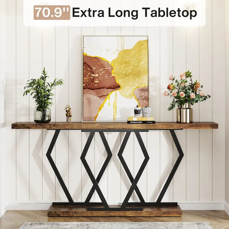 70.9 Inch Long Sofa Console Table for Entryway,Modern Hallway Accent Tables with Stylish Metal Legs