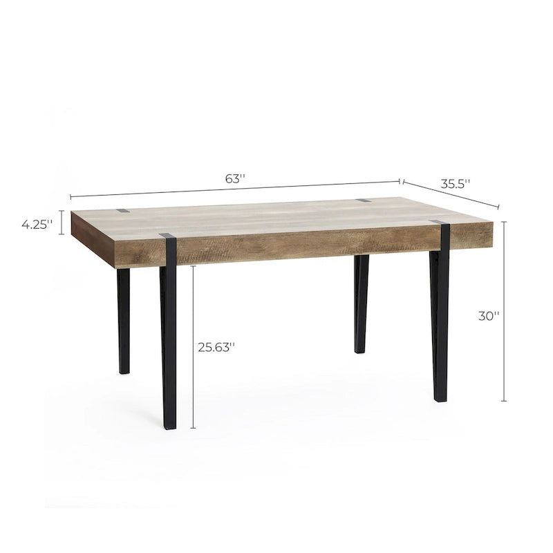 Oak Finish Manufactured Wood 6-Person Dining Table with Black Metal Legs - 30 H x 63 W x 35.5 D