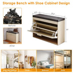 Rattan Shoe Rack Hallway Shoes Srorage Bench with Flip-Drawer and Seat Cushion