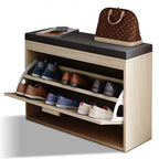 Rattan Shoe Rack Hallway Shoes Srorage Bench with Flip-Drawer and Seat Cushion