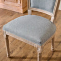 Set of 2 French Side Chairs with Carved Wood Legs & Linen Upholstery