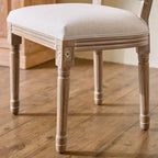 Set of 2 French Side Chairs with Carved Wood Legs & Linen Upholstery
