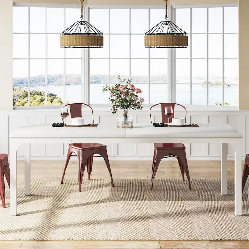 78.74 Inches Industrial Rectangular Dining Table with Heavy-Duty Metal Legs (Only Table)