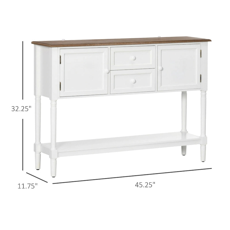 HOMCOM Console Table with Drawers, Vintage Entryway Table with 2 Drawers, Cabinets and Bottom Shelf, White