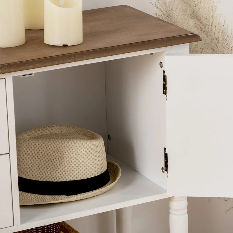 HOMCOM Console Table with Drawers, Vintage Entryway Table with 2 Drawers, Cabinets and Bottom Shelf, White