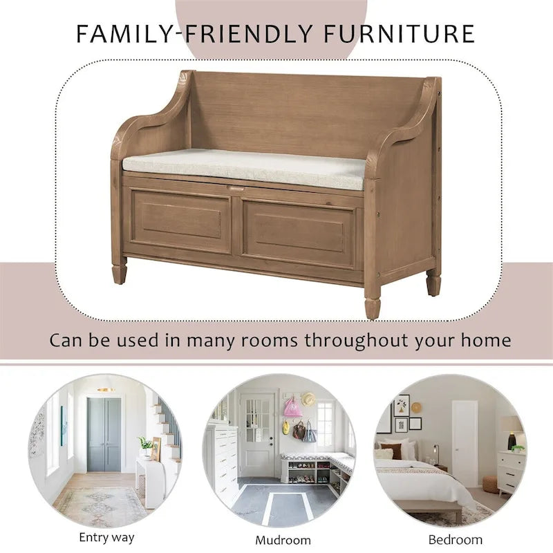 Merax 42 Rustic Style Solid wood Entryway Multifunctional Storage Bench