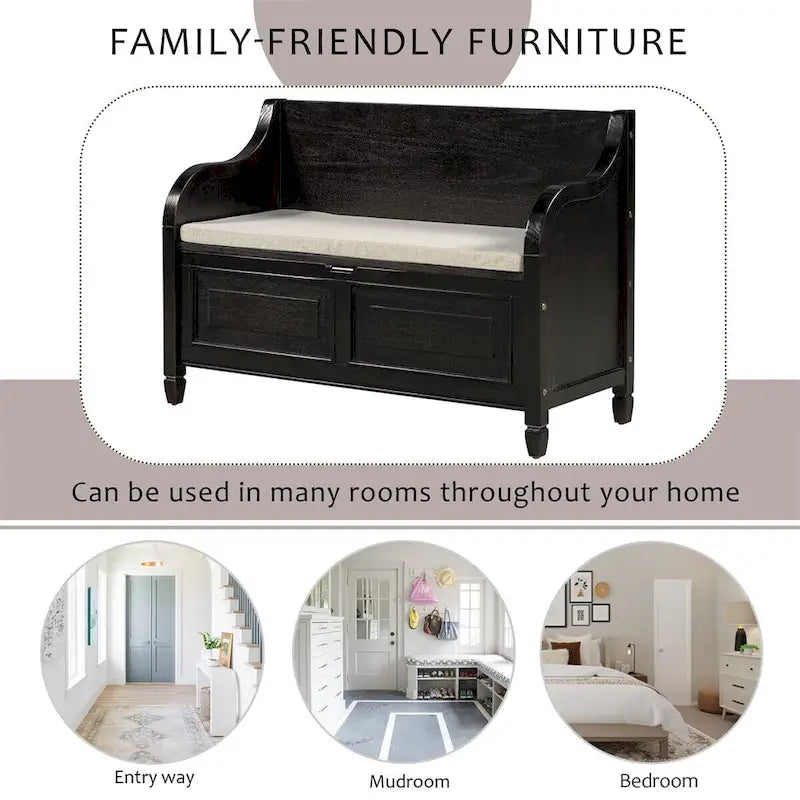 Merax 42 Rustic Style Solid wood Entryway Multifunctional Storage Bench