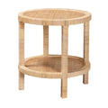 Bella Modern Bohemian Natural Brown Mahogany Wood and Natural Rattan 2-Tier End Table