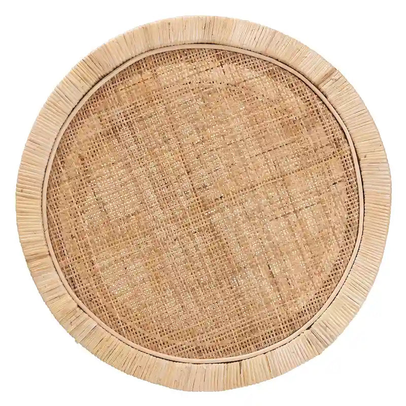 Bella Modern Bohemian Natural Brown Mahogany Wood and Natural Rattan 2-Tier End Table