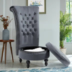 AVAWING High Back Throne Chair Velvet Armless Royal Accent Chair with Storage
