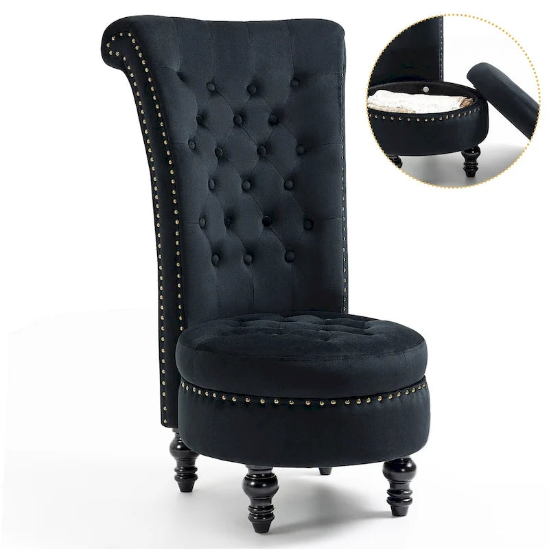 AVAWING High Back Throne Chair Velvet Armless Royal Accent Chair with Storage