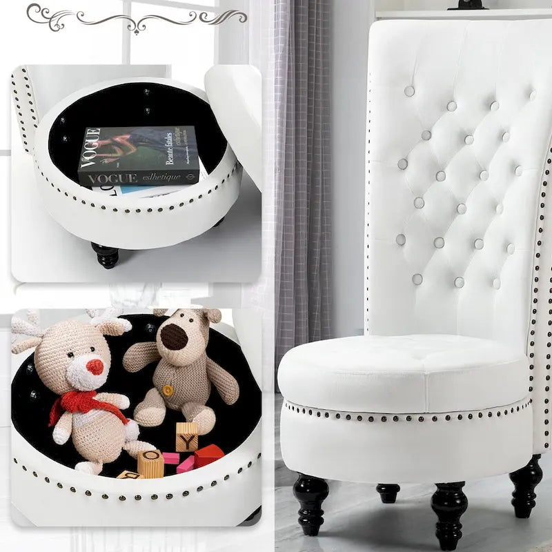 AVAWING High Back Throne Chair Velvet Armless Royal Accent Chair with Storage