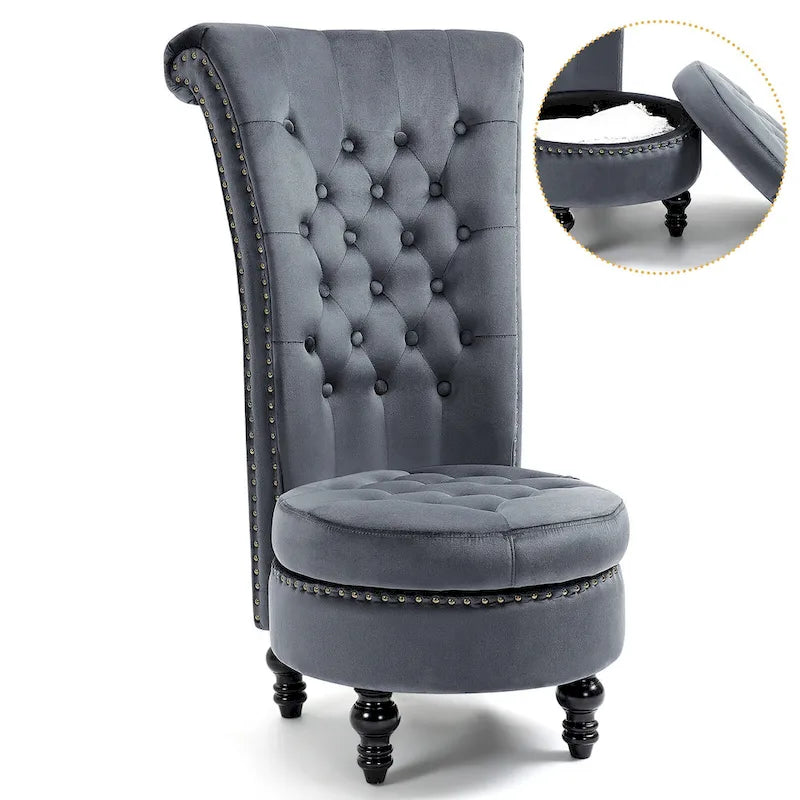 AVAWING High Back Throne Chair Velvet Armless Royal Accent Chair with Storage