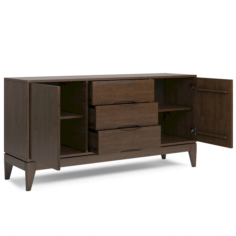 WYNDENHALL Pearson SOLID HARDWOOD 60 inch Wide Mid Century Design Sideboard Buffet in Walnut Brown - 17d x 60w x 30h