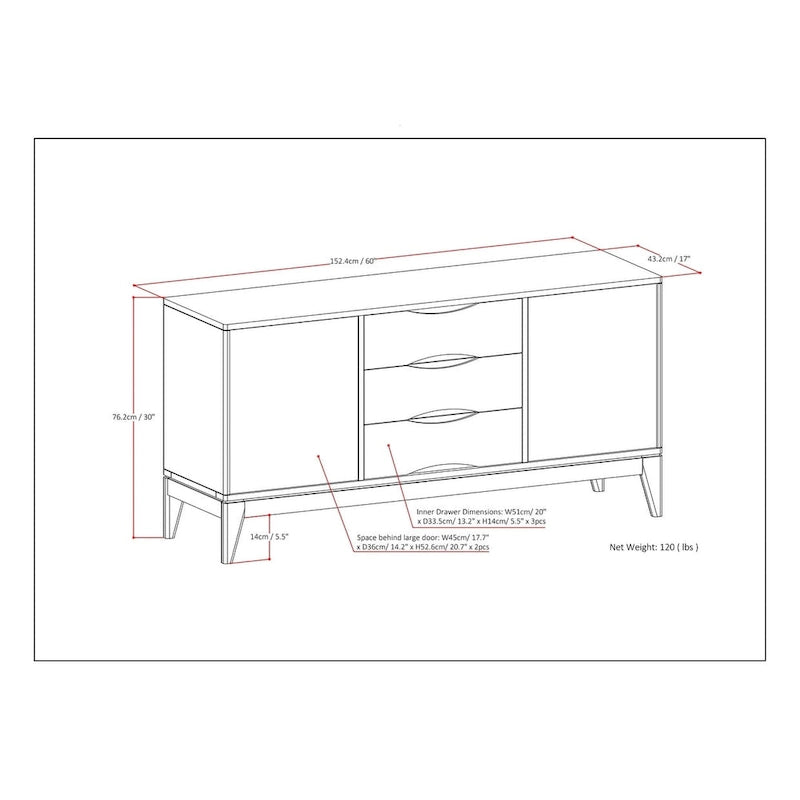 WYNDENHALL Pearson SOLID HARDWOOD 60 inch Wide Mid Century Design Sideboard Buffet in Walnut Brown - 17d x 60w x 30h