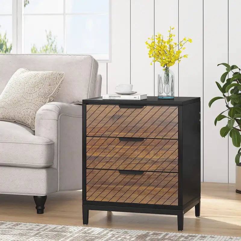 Night Stands Bedside Table with Drawers, Modern Wood Grain Nightstand for Bedrooms