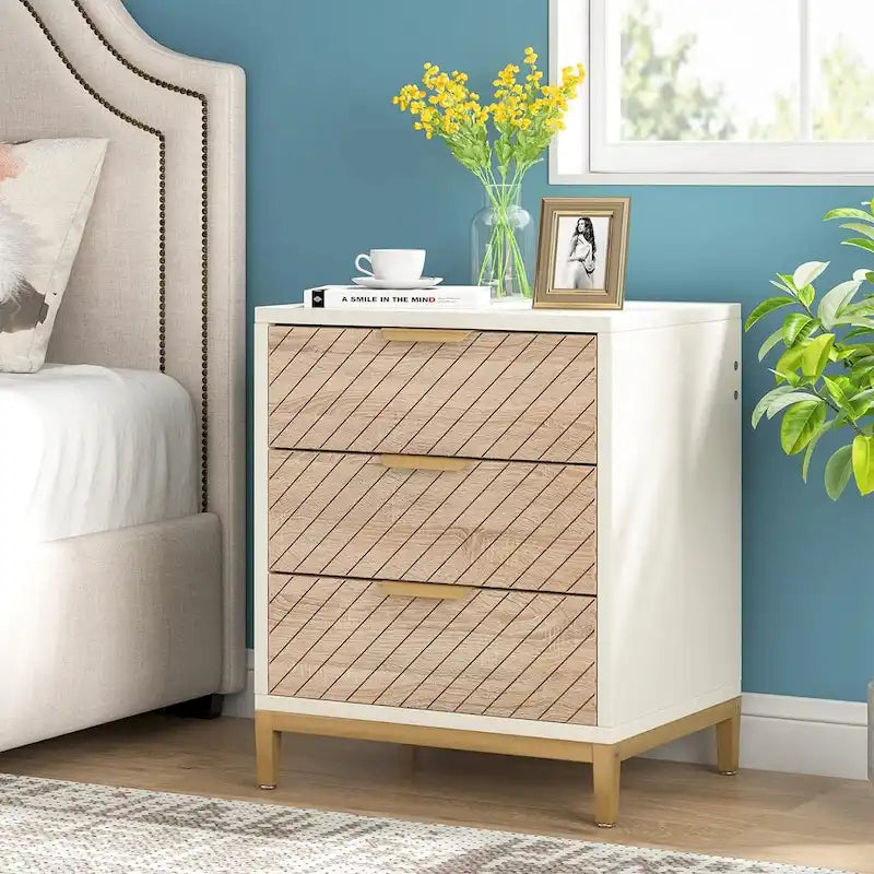 Night Stands Bedside Table with Drawers, Modern Wood Grain Nightstand for Bedrooms
