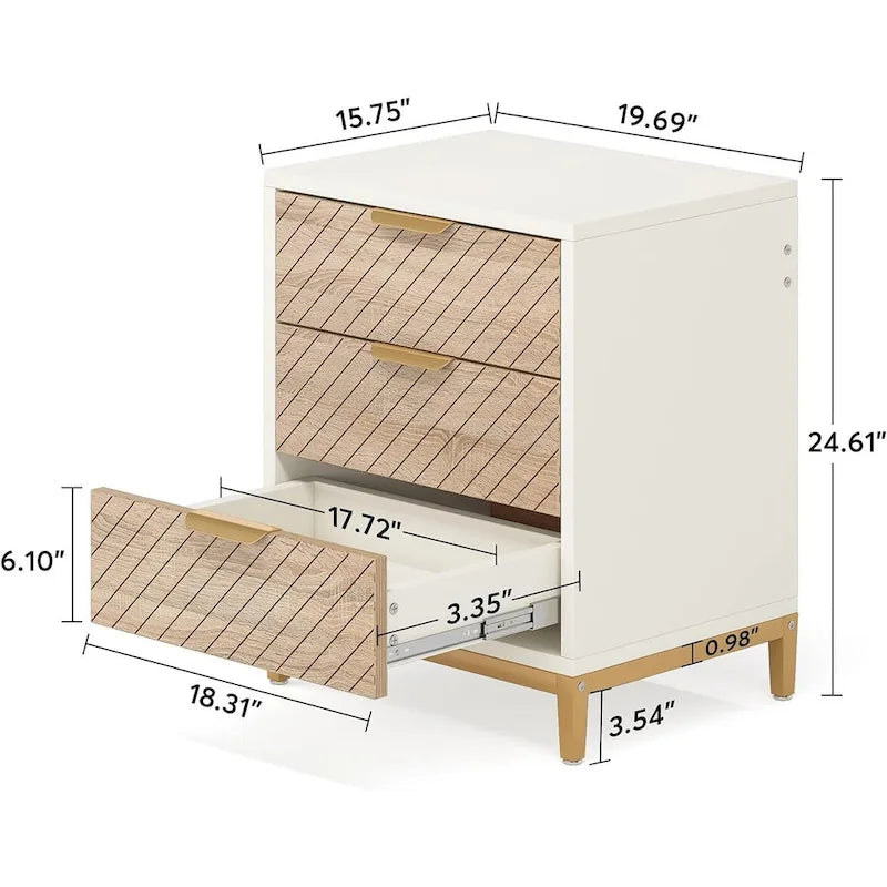 Night Stands Bedside Table with Drawers, Modern Wood Grain Nightstand for Bedrooms