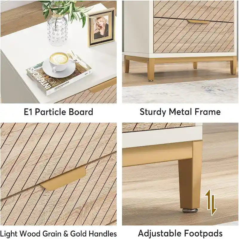 Night Stands Bedside Table with Drawers, Modern Wood Grain Nightstand for Bedrooms