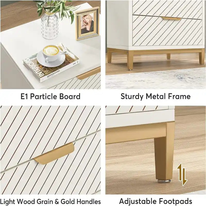 Night Stands Bedside Table with Drawers, Modern Wood Grain Nightstand for Bedrooms