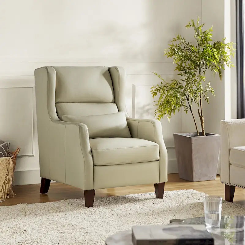 Erich Genuine Leather Wingback Armchair with Pillow by HULALA HOME