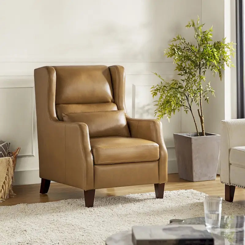 Erich Genuine Leather Wingback Armchair with Pillow by HULALA HOME