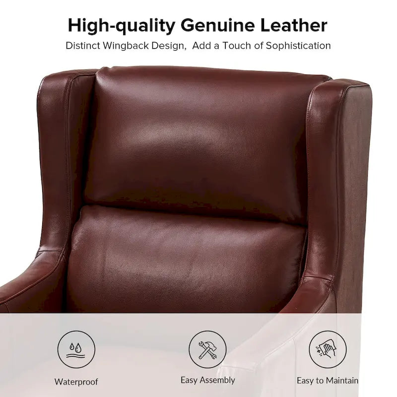 Erich Genuine Leather Wingback Armchair with Pillow by HULALA HOME
