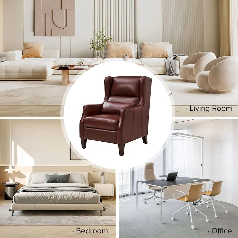 Erich Genuine Leather Wingback Armchair with Pillow by HULALA HOME