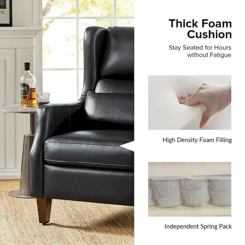 Erich Genuine Leather Wingback Armchair with Pillow by HULALA HOME