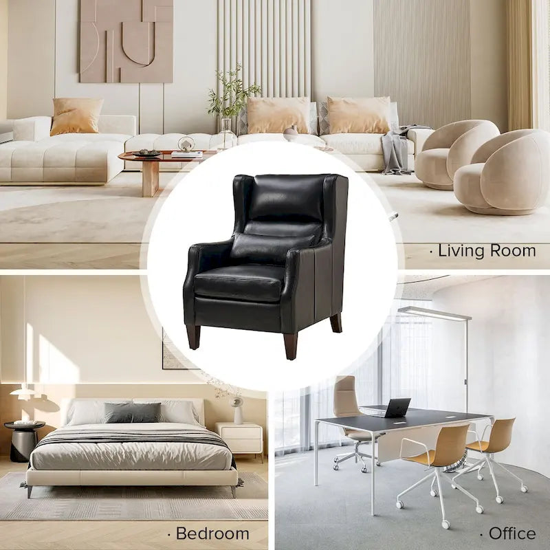 Erich Genuine Leather Wingback Armchair with Pillow by HULALA HOME