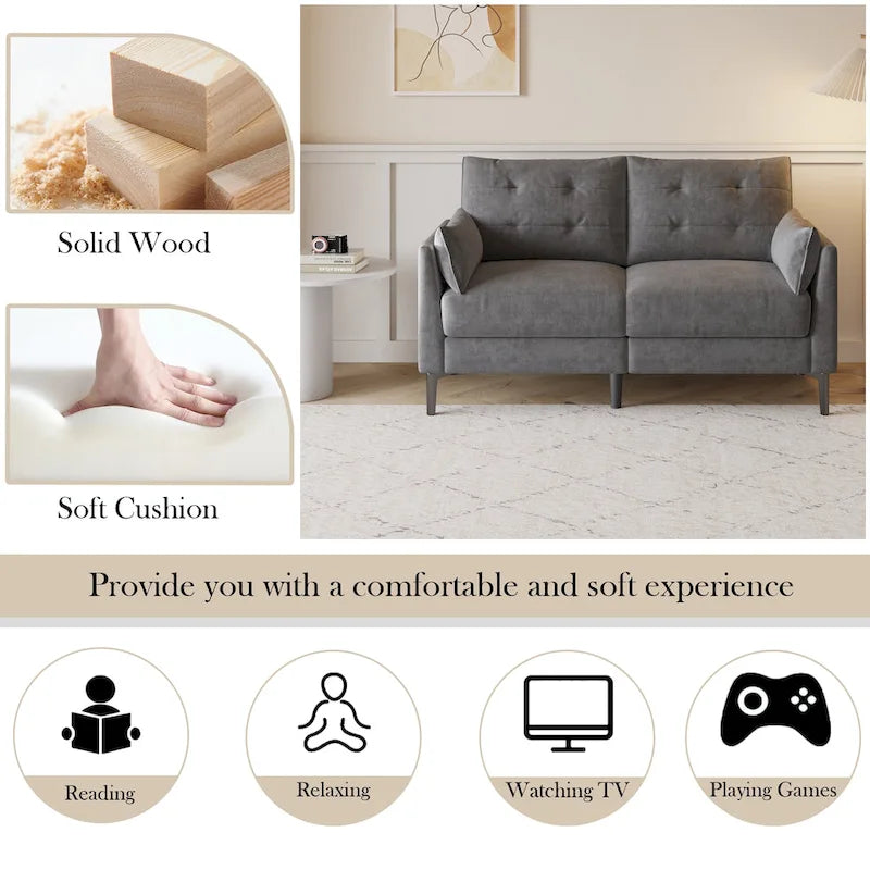 57.5 cotton-linen light grey double sofa Metal feet Plastic feet Thick cushion with two armrests