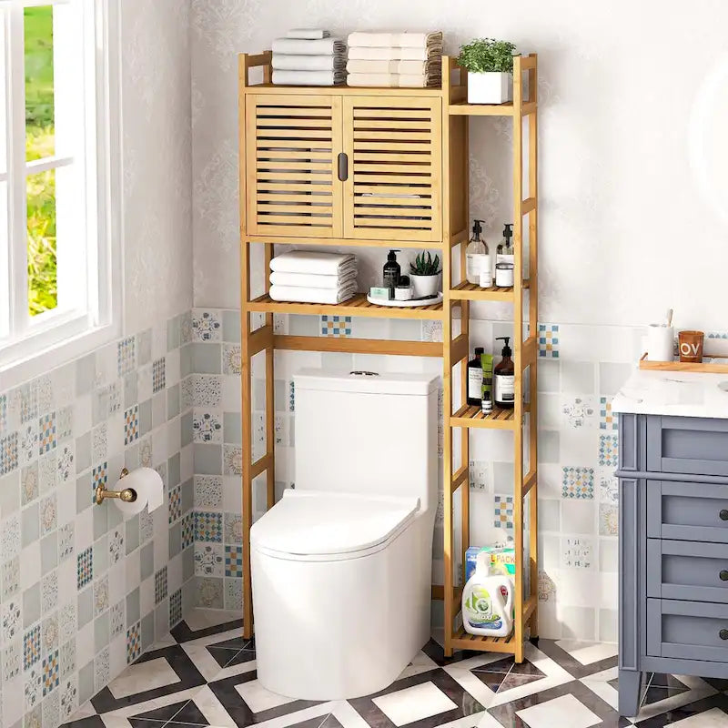Moasis Bamboo Over-The-Toilet Cabinet with Shelf for Bathroom Storage