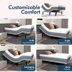 Renanim Adjustable Bed with 14 Mattress, Anti-Snore Preset, Dual Massage, USB Ports, App Control, Remote, Underbed Light