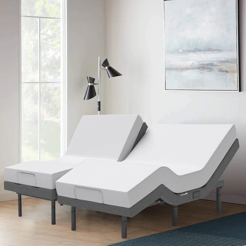 Renanim Adjustable Bed with 14 Mattress, Anti-Snore Preset, Dual Massage, USB Ports, App Control, Remote, Underbed Light