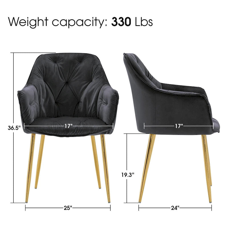 ivinta Tufted Dining Chairs Set of 2, Accent Chair with Solid Gold Plated Legs