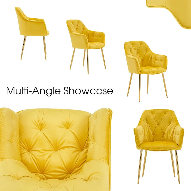 ivinta Tufted Dining Chairs Set of 2, Accent Chair with Solid Gold Plated Legs