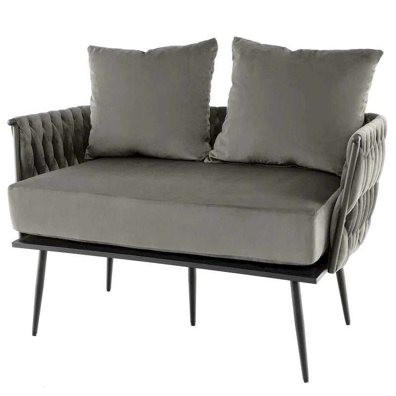 Costway Modern Loveseat Sofa Upholstered Dutch Velvet Couch with Woven - See Details