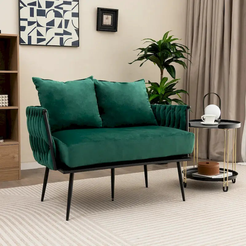 Costway Modern Loveseat Sofa Upholstered Dutch Velvet Couch with Woven - See Details