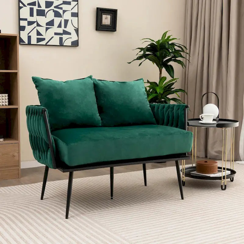 Costway Modern Loveseat Sofa Upholstered Dutch Velvet Couch with Woven - See Details