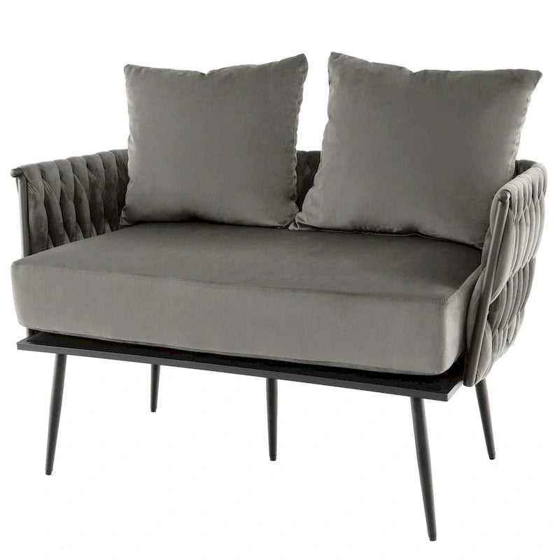 Costway Modern Loveseat Sofa Upholstered Dutch Velvet Couch with Woven - See Details