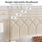 VECELO Upholstered Bed Frame with Adjustable Height Headboard, Twin/Full/Queen Size Beds, Beige