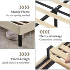 VECELO Upholstered Bed Frame with Adjustable Height Headboard, Twin/Full/Queen Size Beds, Beige