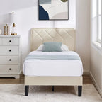 VECELO Upholstered Bed Frame with Adjustable Height Headboard, Twin/Full/Queen Size Beds, Beige