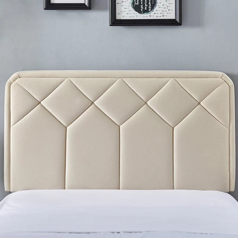 VECELO Upholstered Bed Frame with Adjustable Height Headboard, Twin/Full/Queen Size Beds, Beige