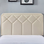 VECELO Upholstered Bed Frame with Adjustable Height Headboard, Twin/Full/Queen Size Beds, Beige