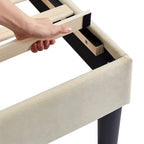 VECELO Upholstered Bed Frame with Adjustable Height Headboard, Twin/Full/Queen Size Beds, Beige