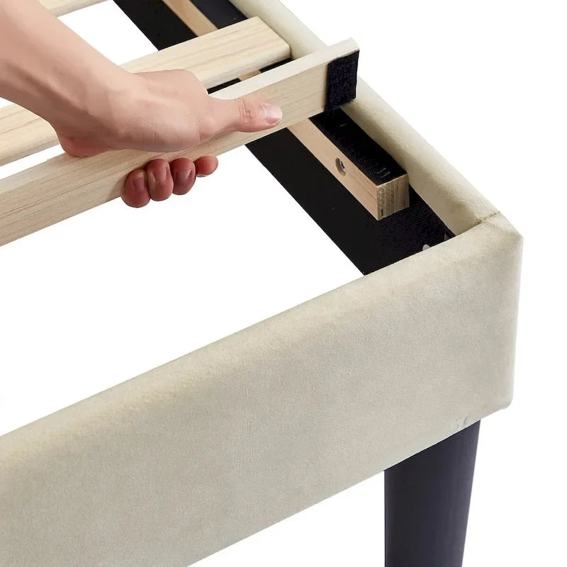 VECELO Upholstered Bed Frame with Adjustable Height Headboard, Twin/Full/Queen Size Beds, Beige