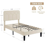 VECELO Upholstered Bed Frame with Adjustable Height Headboard, Twin/Full/Queen Size Beds, Beige