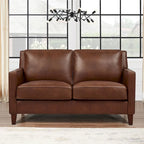 Hydeline Ashby Top Grain Leather Loveseat With Feather, Memory Foam and Springs