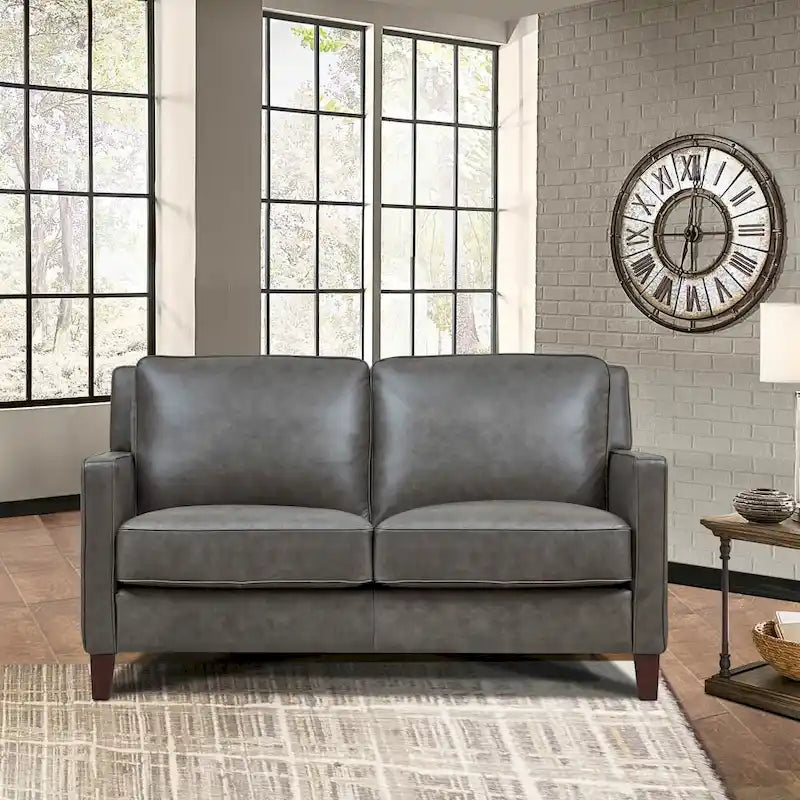 Hydeline Ashby Top Grain Leather Loveseat With Feather, Memory Foam and Springs